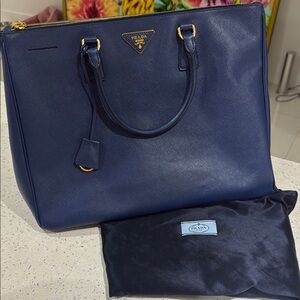 Prada Navy Blue Leather Tote Bag